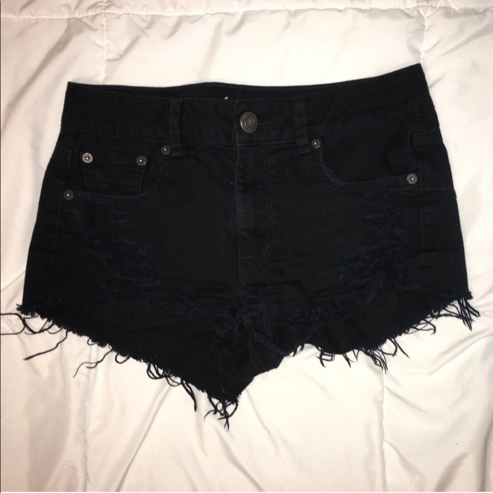 american eagle black ripped jean shorts
